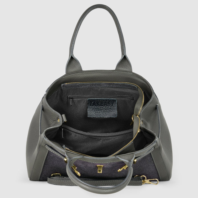 Italian Genuine Suede & Full-Grain Leather Top-Handle Bag | Forlì