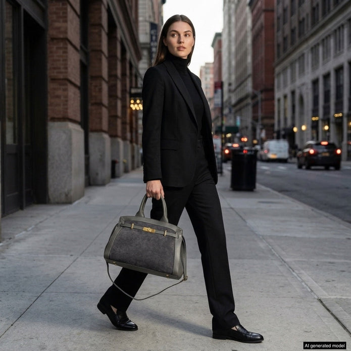 Italian Genuine Suede & Full-Grain Leather Top-Handle Bag | Forlì