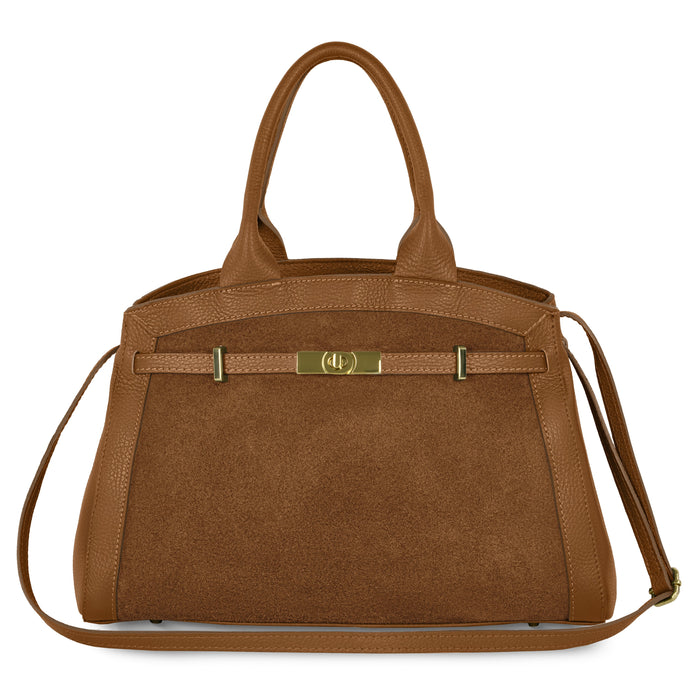Italian Genuine Suede & Full-Grain Leather Top-Handle Bag | Forlì