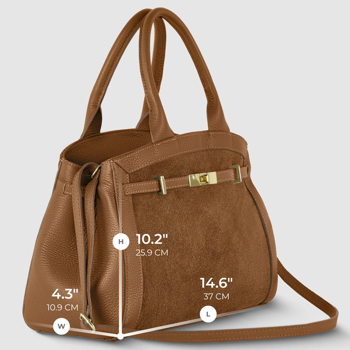 Italian Genuine Suede & Full-Grain Leather Top-Handle Bag | Forlì