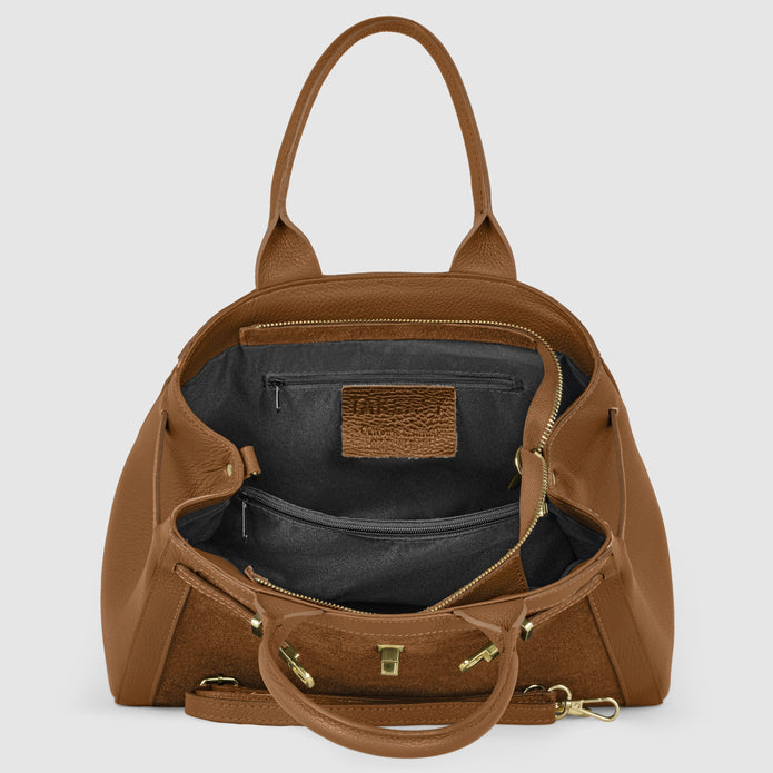 Italian Genuine Suede & Full-Grain Leather Top-Handle Bag | Forlì