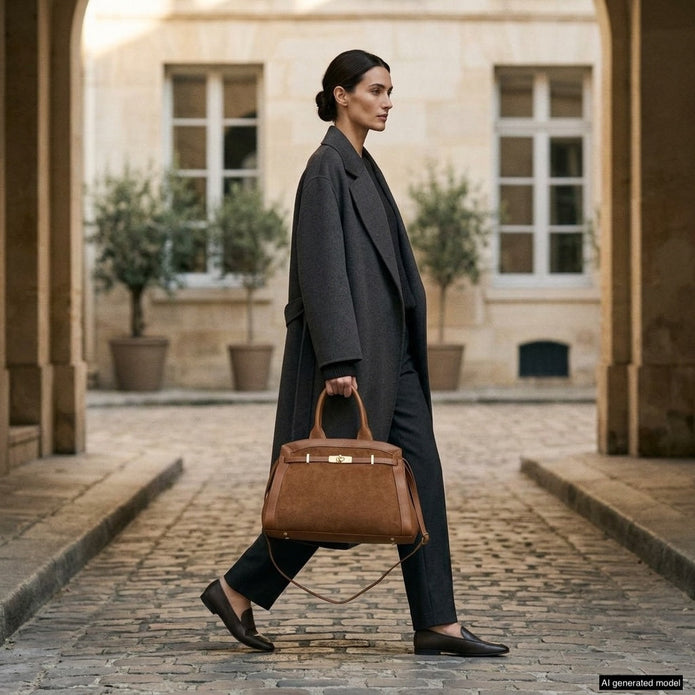 Italian Genuine Suede & Full-Grain Leather Top-Handle Bag | Forlì