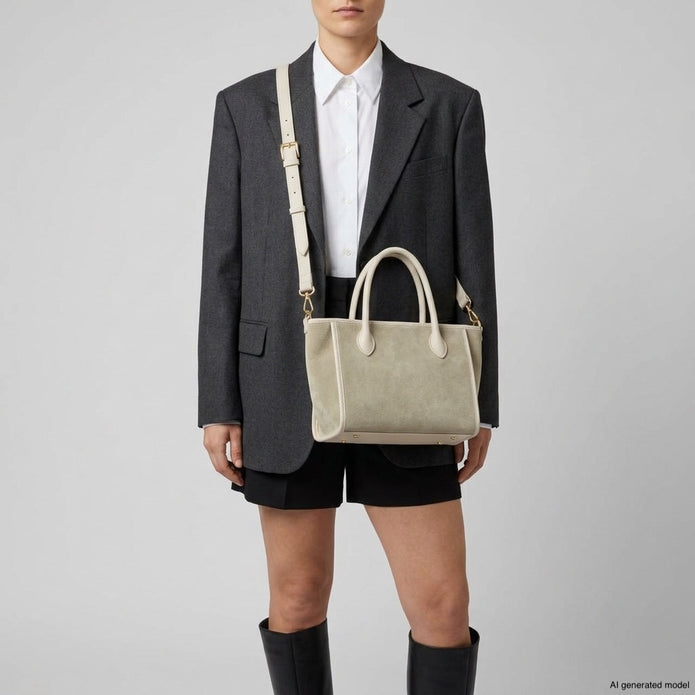 Italian Genuine Suede & Full-Grain Leather Top-Handle Bag | Alba