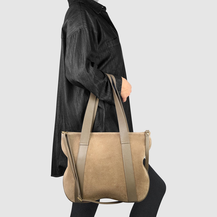 Italian Genuine Suede & Full-Grain Leather Tote Bag | Varese