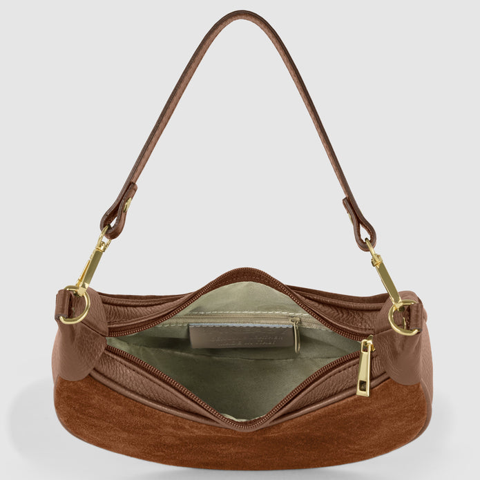 Italian Genuine Suede & Full-Grain Leather Shoulder Bag | Arezzo