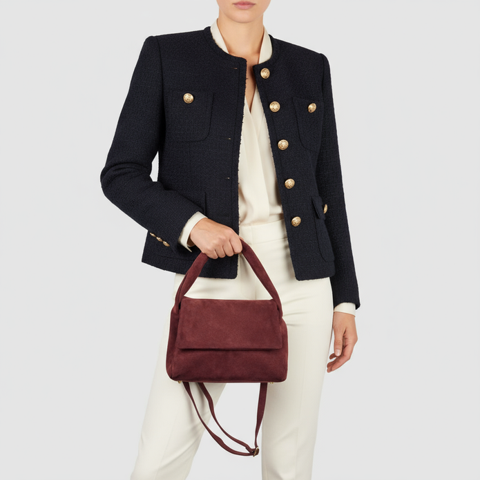 Italian Genuine Suede Top-Handle Bag | Ravenna