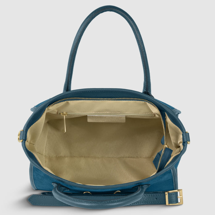 Italian Genuine Suede & Full-Grain Leather Top-Handle Bag | Alba