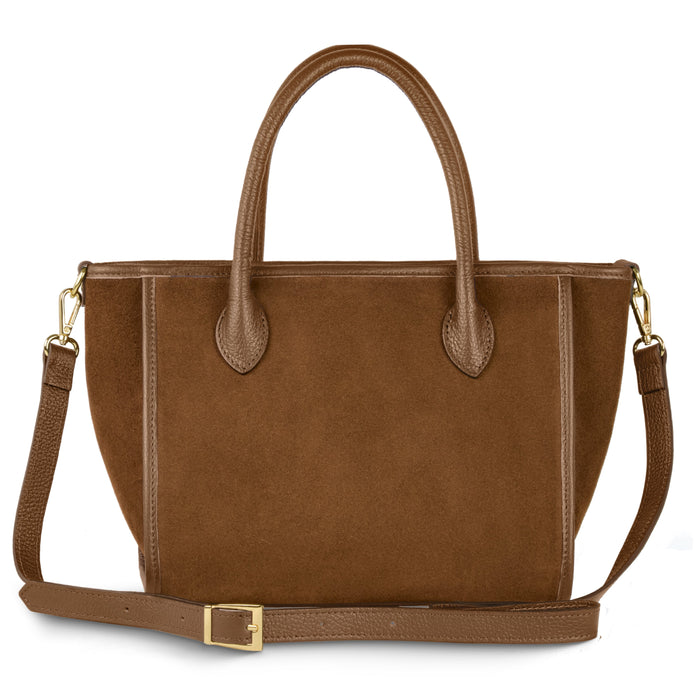 Italian Genuine Suede & Full-Grain Leather Top-Handle Bag | Alba