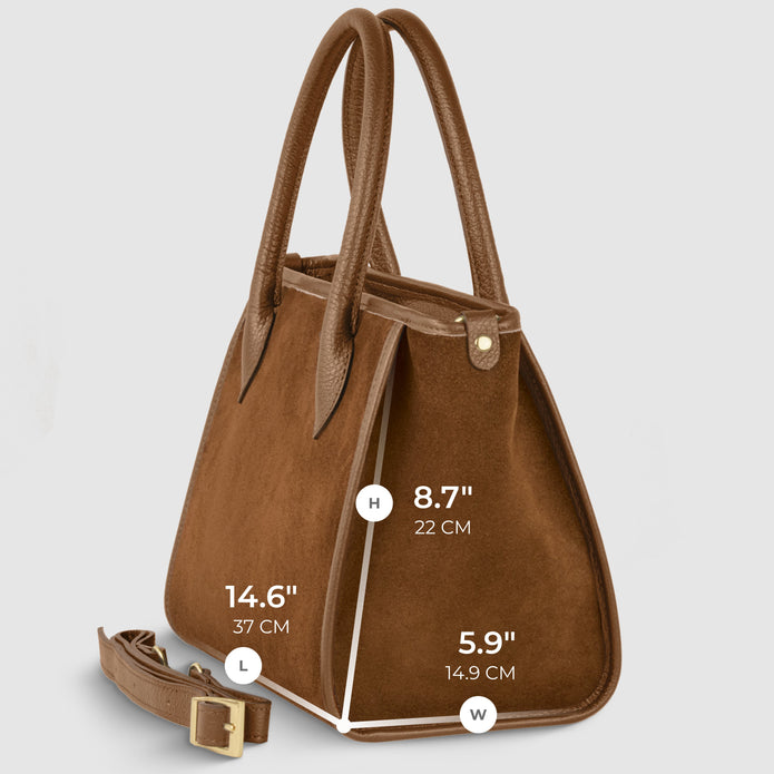 Italian Genuine Suede & Full-Grain Leather Top-Handle Bag | Alba