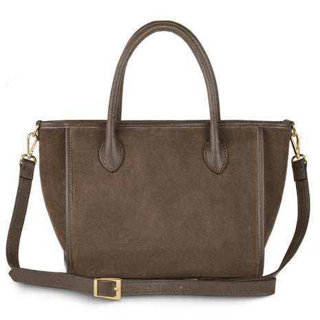 Italian Genuine Suede & Full-Grain Leather Top-Handle Bag | Alba