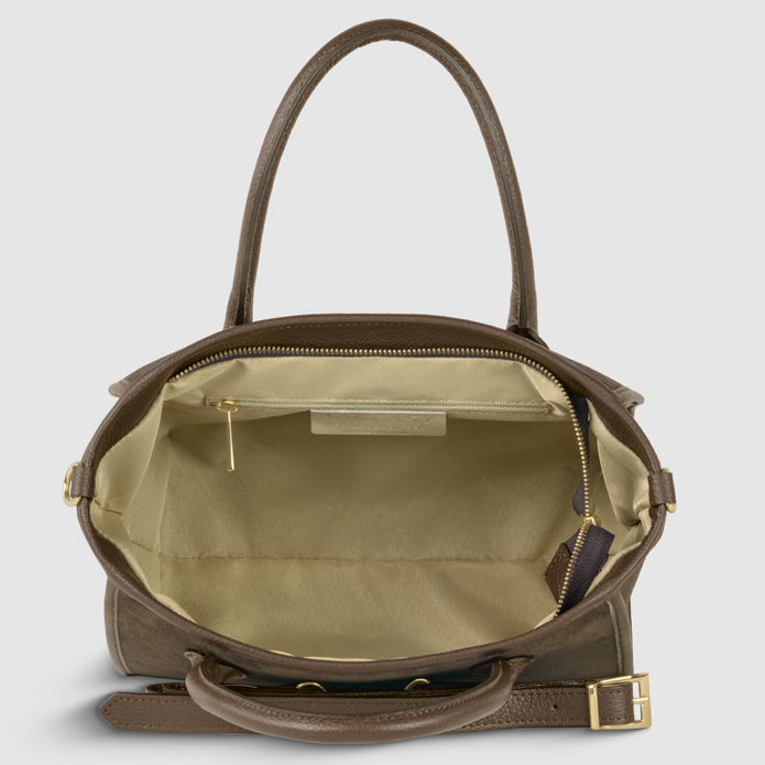 Italian Genuine Suede & Full-Grain Leather Top-Handle Bag | Alba