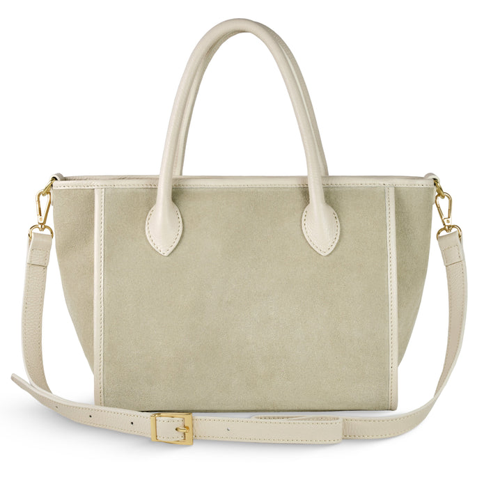 Italian Genuine Suede & Full-Grain Leather Top-Handle Bag | Alba