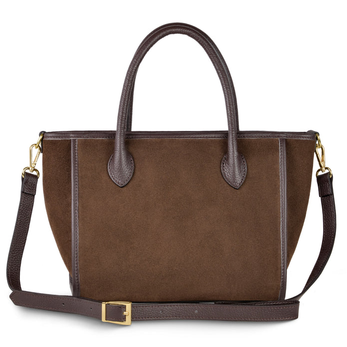 Italian Genuine Suede & Full-Grain Leather Top-Handle Bag | Alba