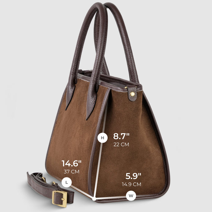 Italian Genuine Suede & Full-Grain Leather Top-Handle Bag | Alba