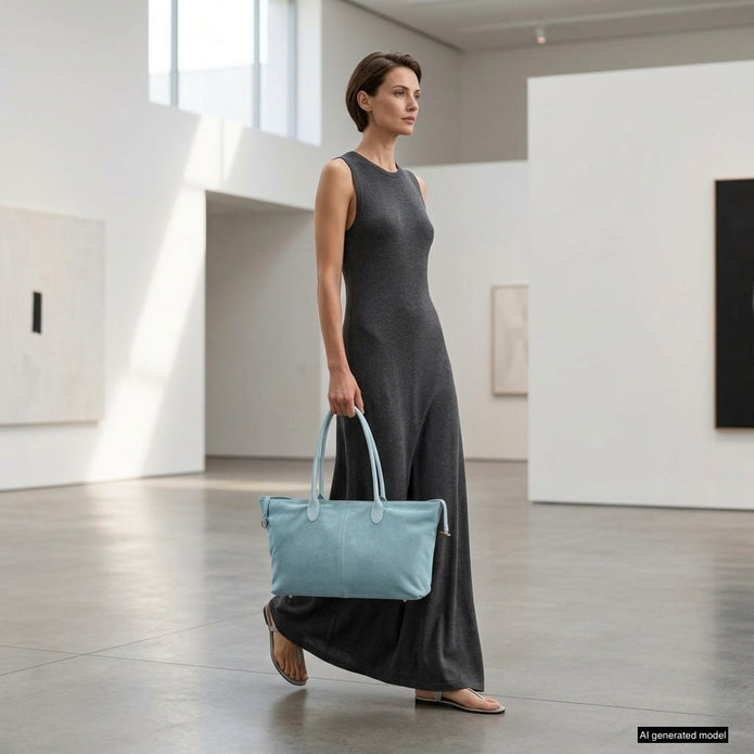 Italian Genuine Suede & Full-Grain Leather Tote Bag | Bologna