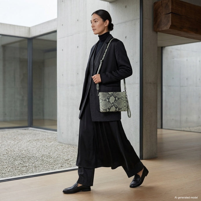 Italian Genuine Python-Print Suede Crossbody Bag | Lecce