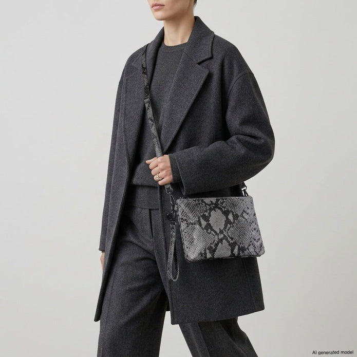 Italian Genuine Python-Print Suede Crossbody Bag | Lecce