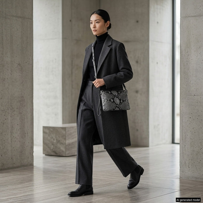 Italian Genuine Python-Print Suede Crossbody Bag | Lecce