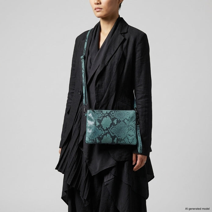 Italian Genuine Python-Print Suede Crossbody Bag | Lecce