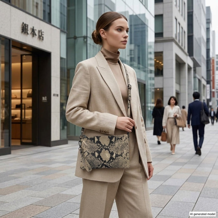 Italian Genuine Python-Print Suede Crossbody Bag | Lecce