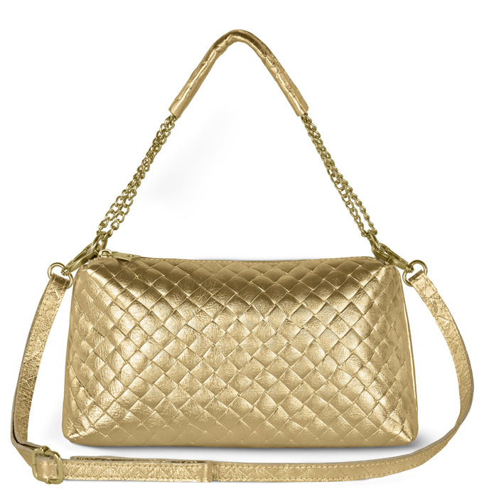 Italian Genuine Woven-Embossed Metallic Suede Crossbody Bag | Roma