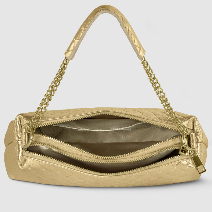 Italian Genuine Woven-Embossed Metallic Suede Crossbody Bag | Roma