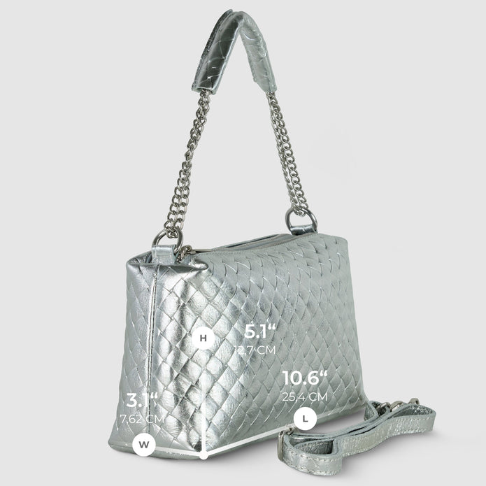 Italian Genuine Woven-Embossed Metallic Suede Crossbody Bag | Roma