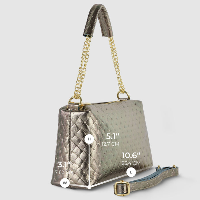 Italian Genuine Woven-Embossed Metallic Suede Crossbody Bag | Roma