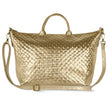 Italian Genuine Woven-Embossed Metallic Suede Top-Handle Bag | Urbino