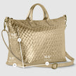 Italian Genuine Woven-Embossed Metallic Suede Top-Handle Bag | Urbino
