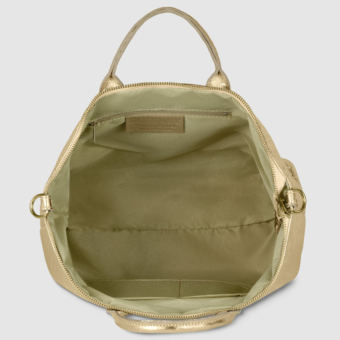 Italian Genuine Woven-Embossed Metallic Suede Top-Handle Bag | Urbino