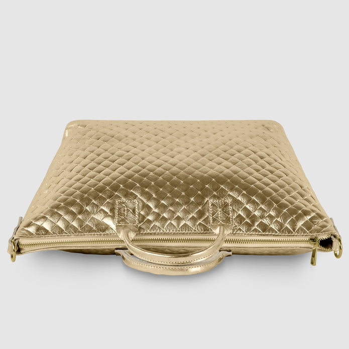 Italian Genuine Woven-Embossed Metallic Suede Top-Handle Bag | Urbino