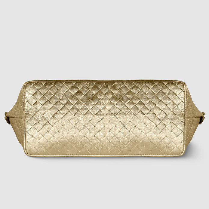 Italian Genuine Woven-Embossed Metallic Suede Top-Handle Bag | Urbino
