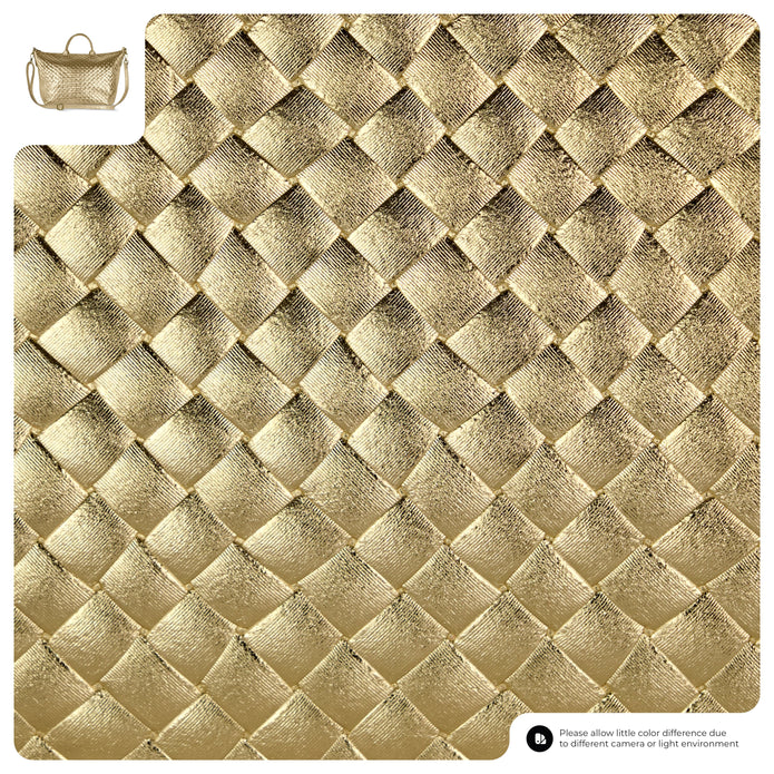 Italian Genuine Woven-Embossed Metallic Suede Top-Handle Bag | Urbino