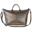 Italian Genuine Woven-Embossed Metallic Suede Top-Handle Bag | Urbino