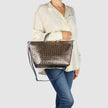 Italian Genuine Woven-Embossed Metallic Suede Top-Handle Bag | Urbino