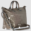 Italian Genuine Woven-Embossed Metallic Suede Top-Handle Bag | Urbino