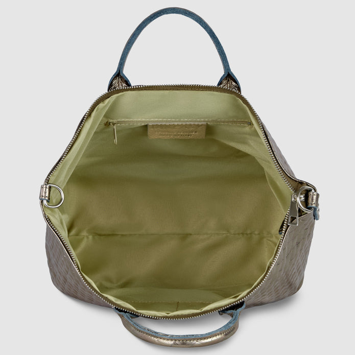 Italian Genuine Woven-Embossed Metallic Suede Top-Handle Bag | Urbino