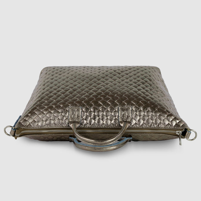Italian Genuine Woven-Embossed Metallic Suede Top-Handle Bag | Urbino