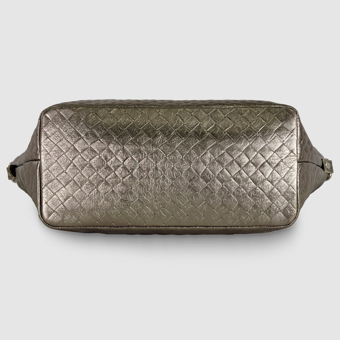 Italian Genuine Woven-Embossed Metallic Suede Top-Handle Bag | Urbino