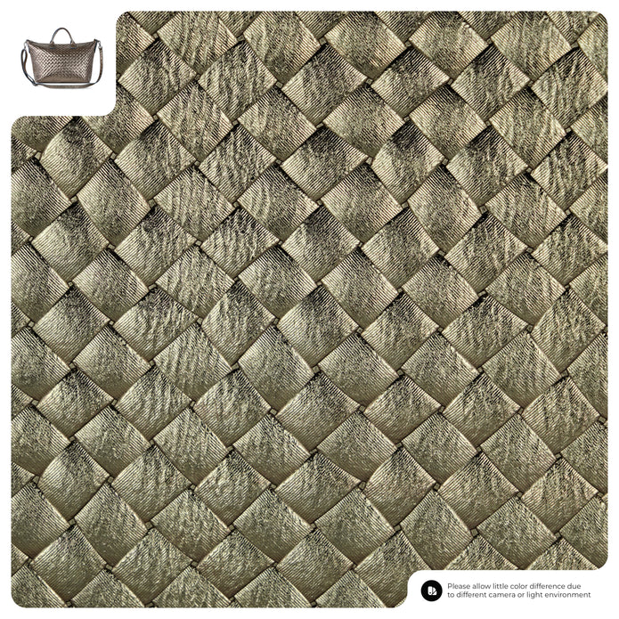 Italian Genuine Woven-Embossed Metallic Suede Top-Handle Bag | Urbino