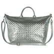 Italian Genuine Woven-Embossed Metallic Suede Top-Handle Bag | Urbino