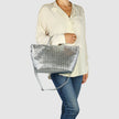 Italian Genuine Woven-Embossed Metallic Suede Top-Handle Bag | Urbino