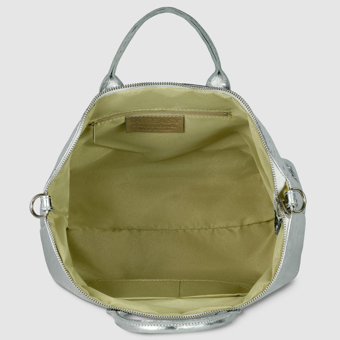 Italian Genuine Woven-Embossed Metallic Suede Top-Handle Bag | Urbino