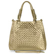 Italian Genuine Woven-Embossed Metallic Suede Top-Handle Bag | Savona