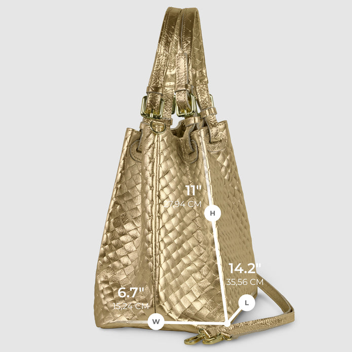 Italian Genuine Woven-Embossed Metallic Suede Top-Handle Bag | Savona