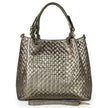 Italian Genuine Woven-Embossed Metallic Suede Top-Handle Bag | Savona