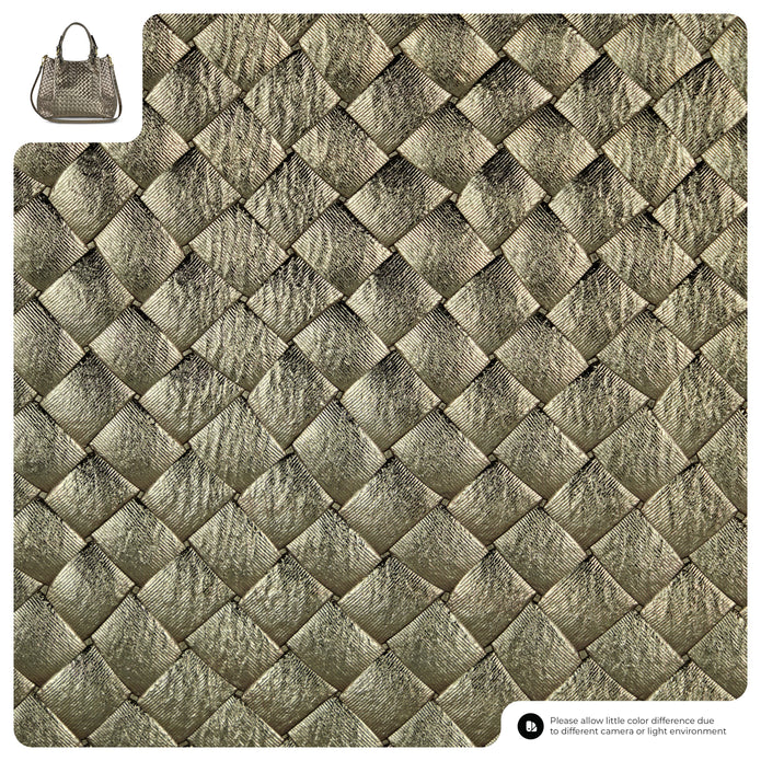 Italian Genuine Woven-Embossed Metallic Suede Top-Handle Bag | Savona