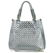 Italian Genuine Woven-Embossed Metallic Suede Top-Handle Bag | Savona