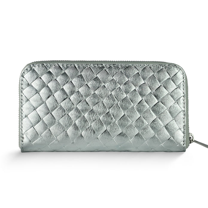 Italian Genuine Woven-Embossed Metallic Suede Wallet | Trento